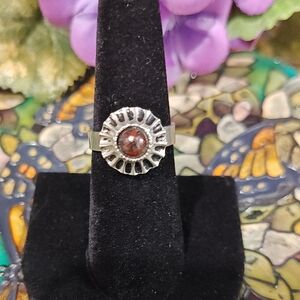 Garnet Silver Plated Ring - Adjustable